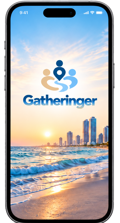 iPhone showing the Gatheringer welcome screen